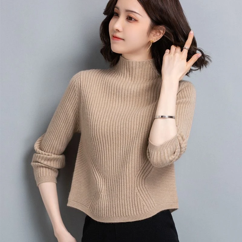 针织衫小个子半高领毛衣女士秋冬新款洋气高腰厚款短款打底百搭款