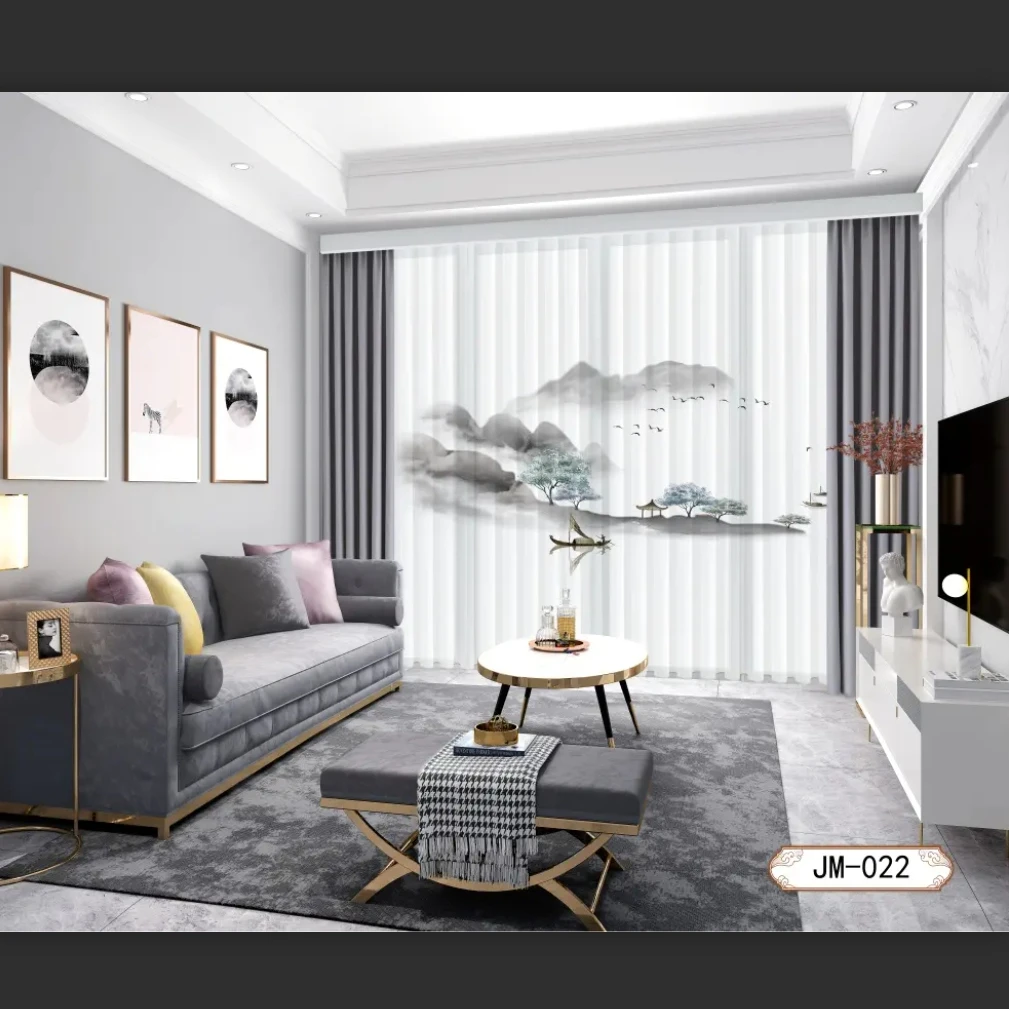 新款5D数码印花纱透光不透人隐私窗纱