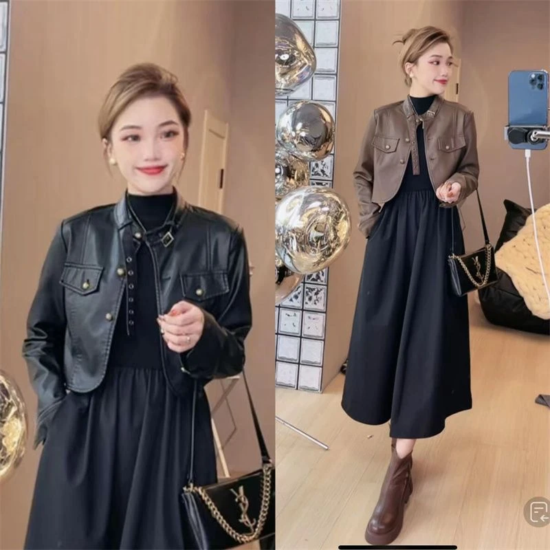 立领皮衣外套女春季2025新款韩版百搭设计感洋气休闲短款机车服潮