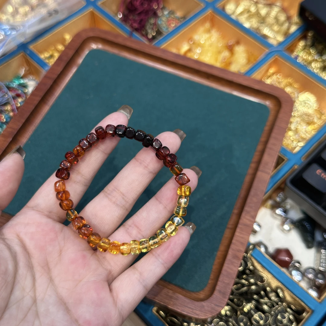 【木阳精工】琥珀蜜蜡 方糖手串 简约时尚7mm