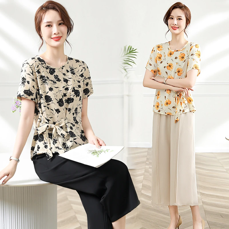 妈妈装新款夏季套装洋气减龄中老年女装时尚显年轻夏装短袖两件套