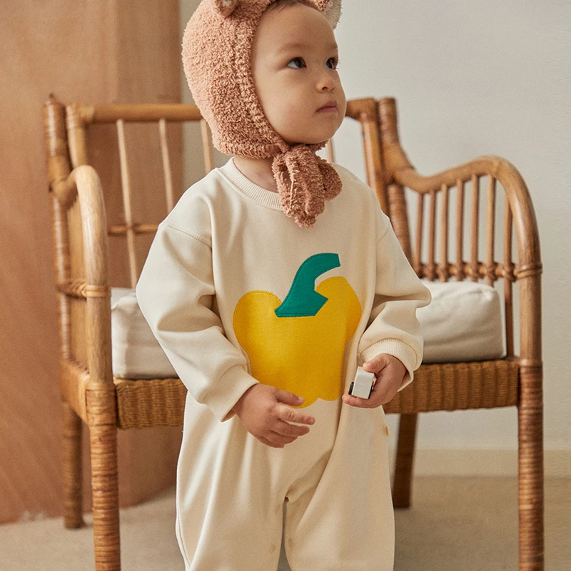 【糯米棉加绒】papa冬季新款宝宝加绒连体衣外出保暖可爱宝宝爬行服