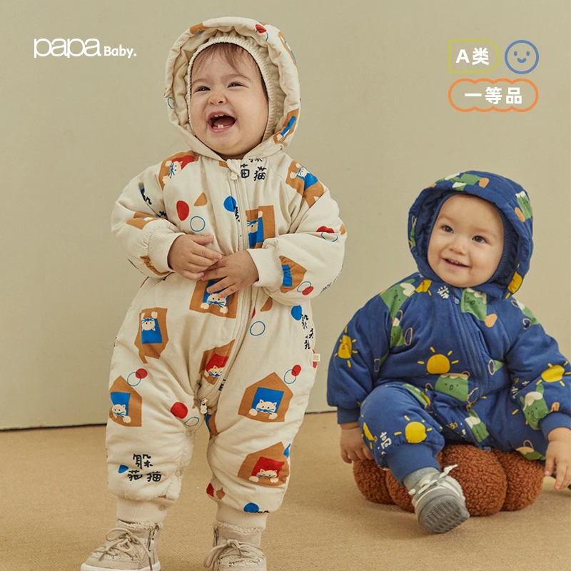 【一件过冬】papa爬爬冬季宝宝加厚保暖连帽婴幼儿外出连身衣爬服