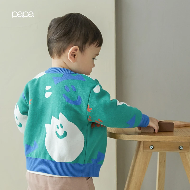 【分体组合】papa爬爬春秋儿童毛衣开衫笑脸提花童外套