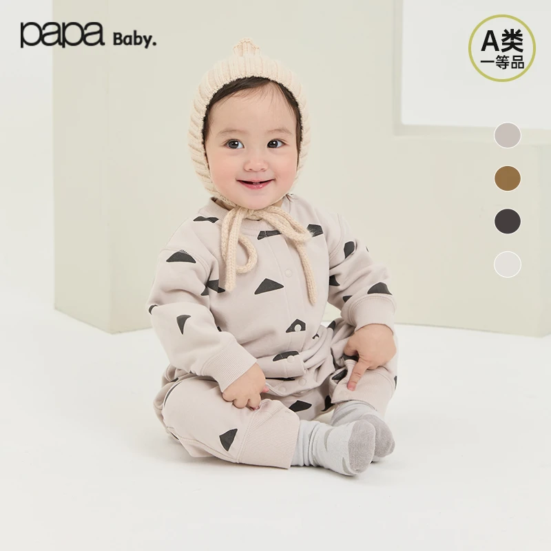 【糯米棉】papa爬爬春秋北欧风婴儿连体衣波点爬服亲肤柔软