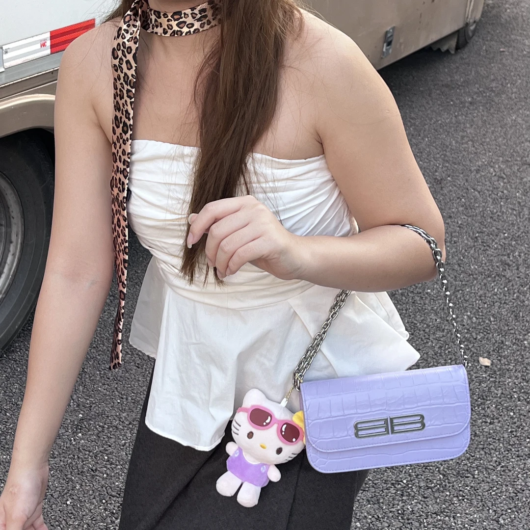 95新 Balenciaga/巴黎世家 香芋紫鳄压大B标woc斜挎链条包