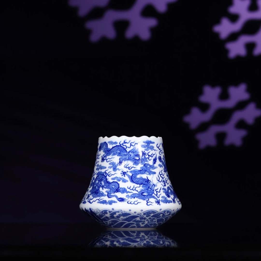 景德镇觉山隐窑 手绘青花瓷器 九龙须弥杯