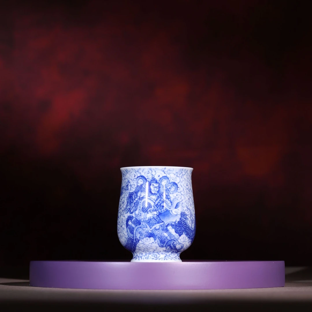 景德镇觉山隐窑 手绘青花瓷器 人物纹郁金香杯