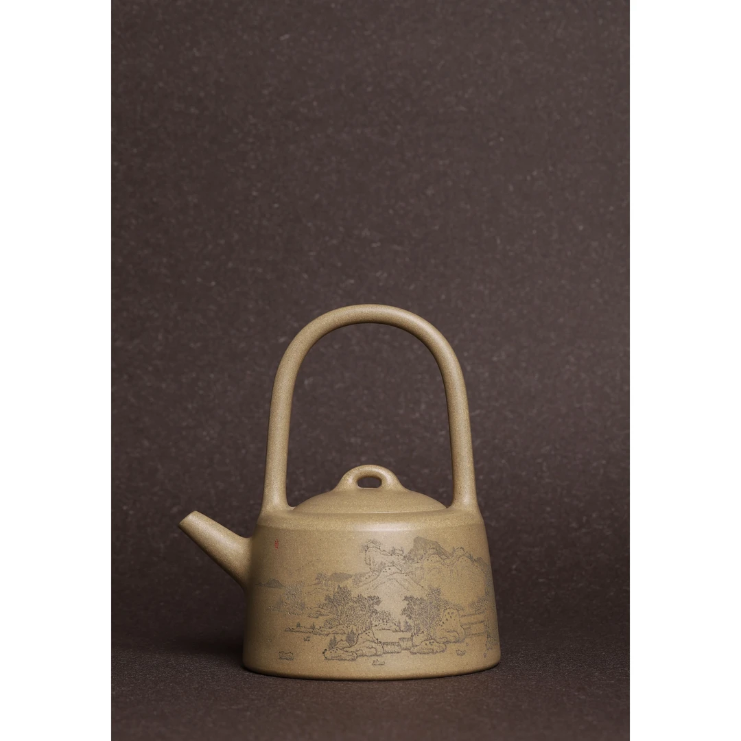 孙俊杰 曼生提梁 一诺刻绘 宜兴紫砂壶 全手工 原矿段泥 500毫升