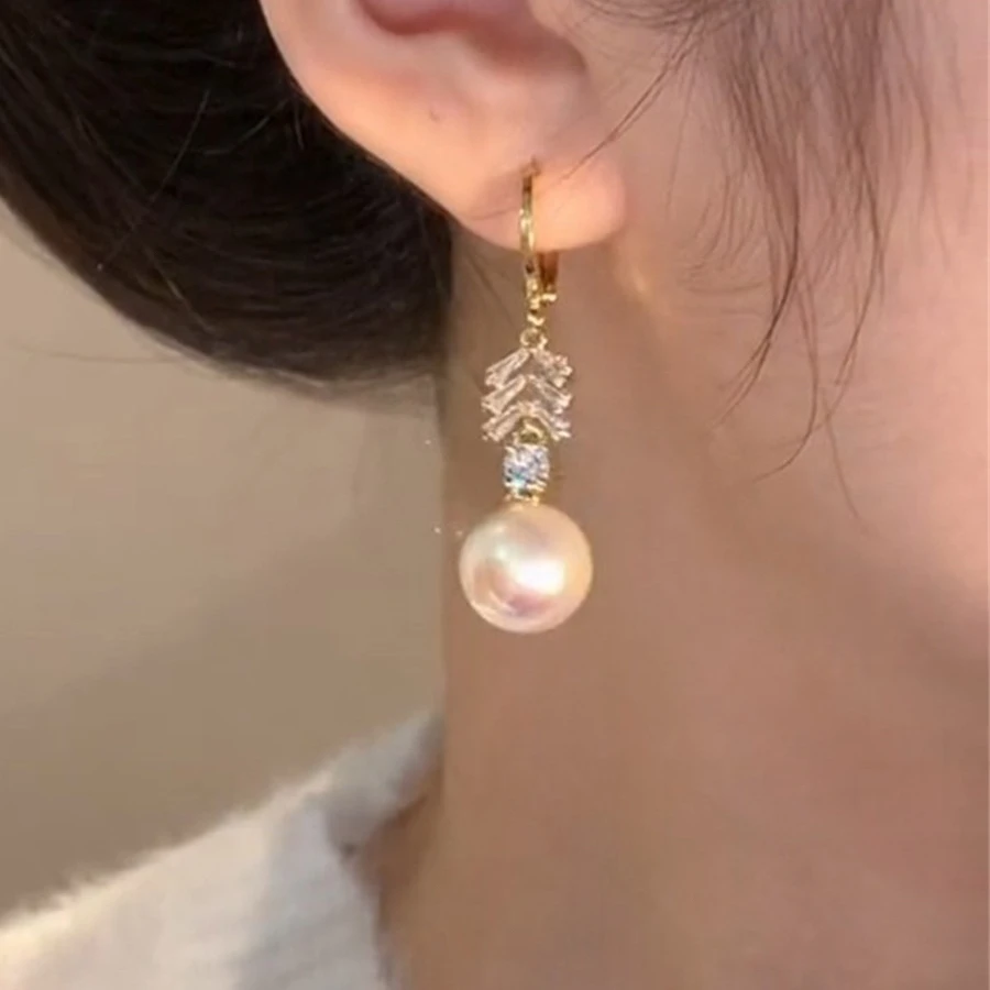 铜合金合成锆石耳饰 麦穗珠珠长款耳圈