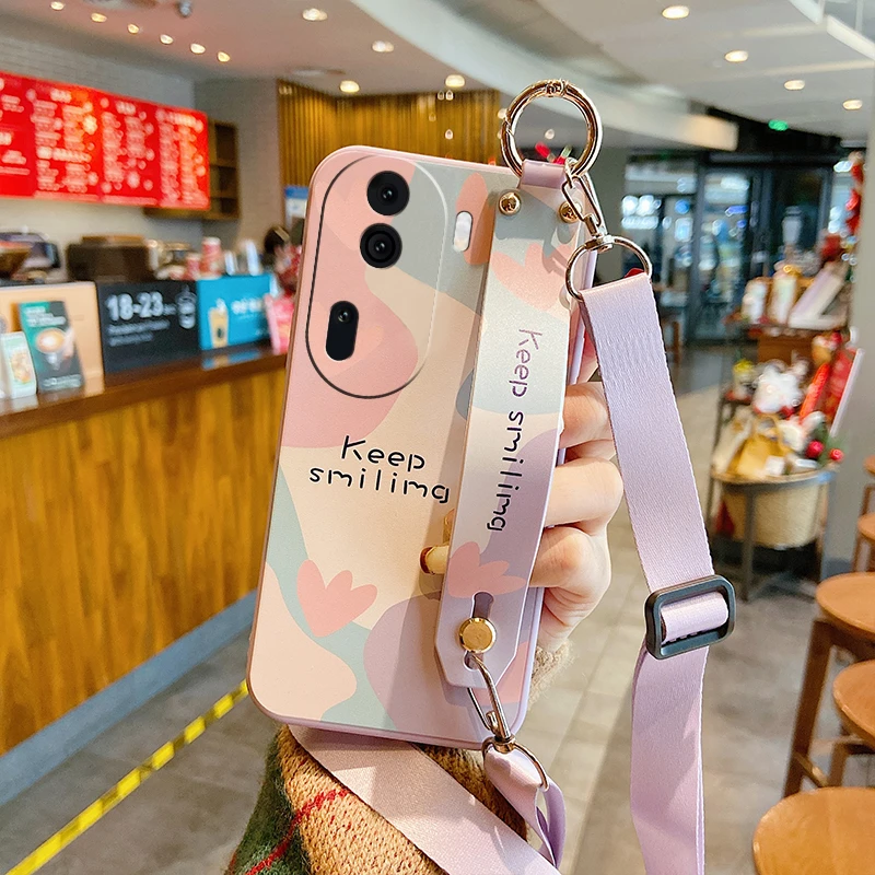OPPORENO11手机壳11Pro软硅胶防摔腕带支架保护套女斜跨挂绳背带