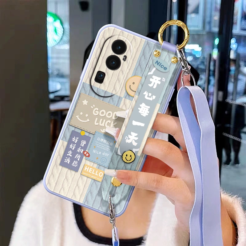 OPPORENO10手机壳10Pro+软硅胶防摔腕带支架保护套女斜跨挂绳背带