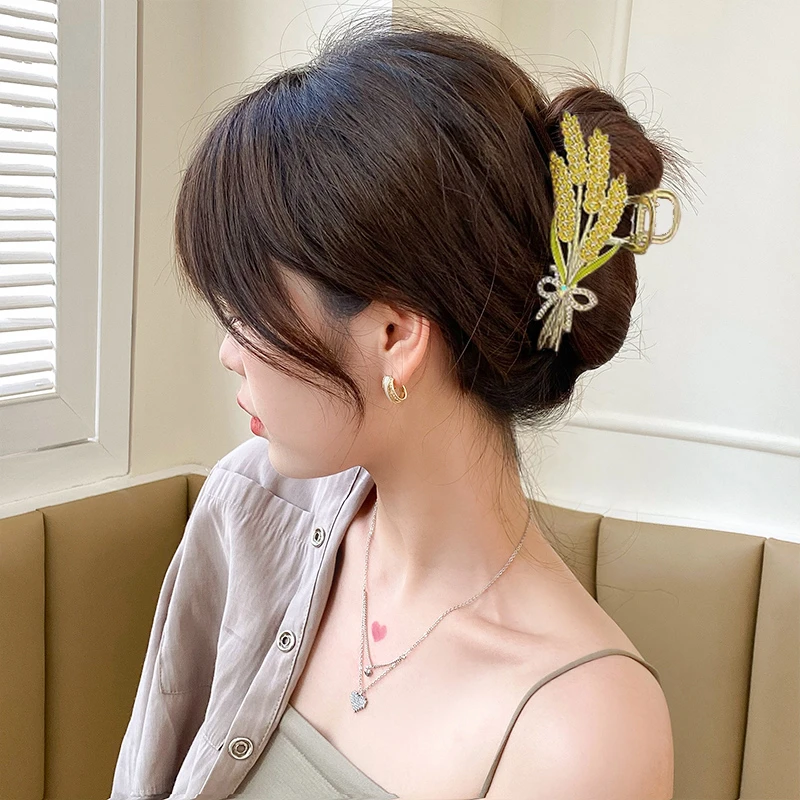 金属麦穗发夹女后脑勺夹子2023新款发卡抓夹优雅鲨鱼夹发量少头饰