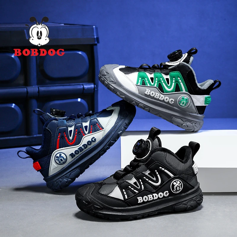 巴布豆儿童运动鞋中大童旋转纽扣男童皮面保暖透气户外防滑跑鞋XF