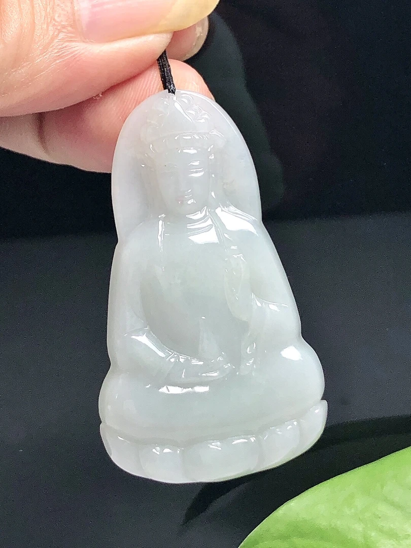 缅甸天然翡翠A货，冰润素衣观音吊坠挂件时尚白色大气气质精美清爽