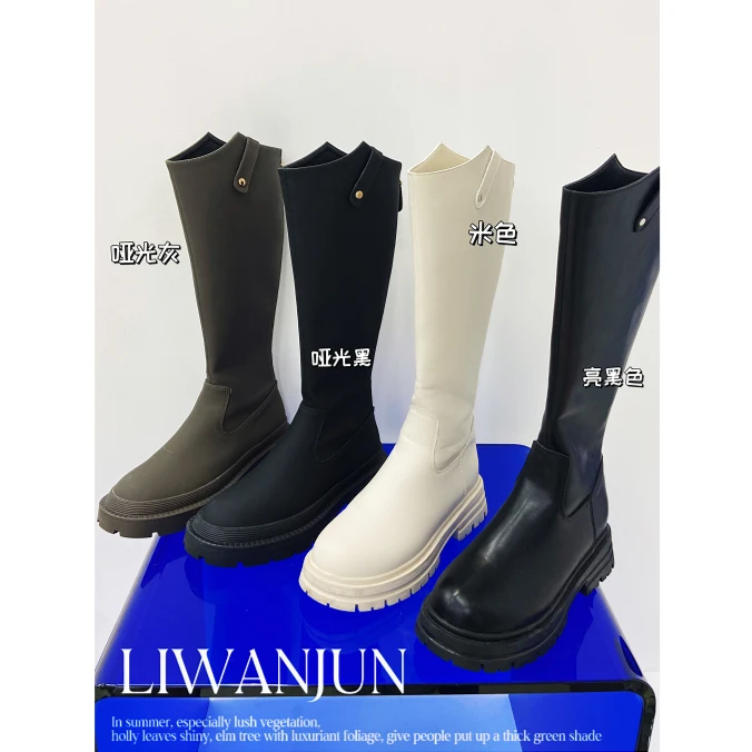 婉君【超显腿细的靴子】圆头厚底粗跟骑士靴LWJ22B2S328