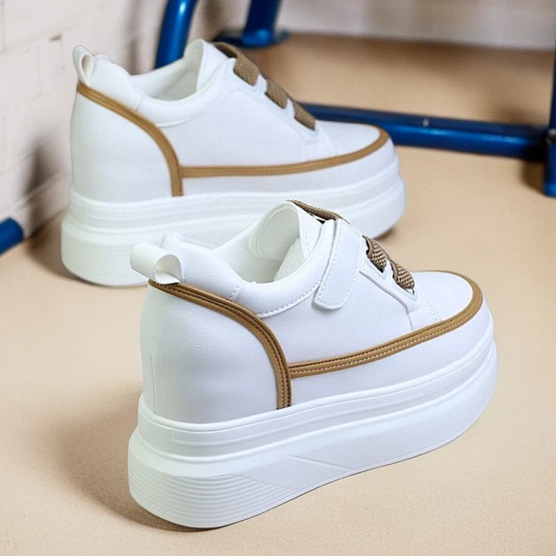 魔术贴厚底8cm小白鞋女内增高2023春秋新款百搭小个子洋气休闲鞋
