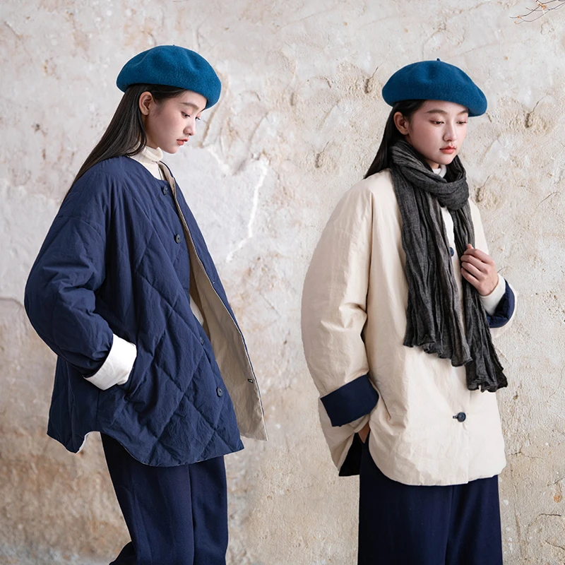 言作原创冬新品95白鸭绒纸棉菱形格纹两面穿中长羽绒服 我的方式