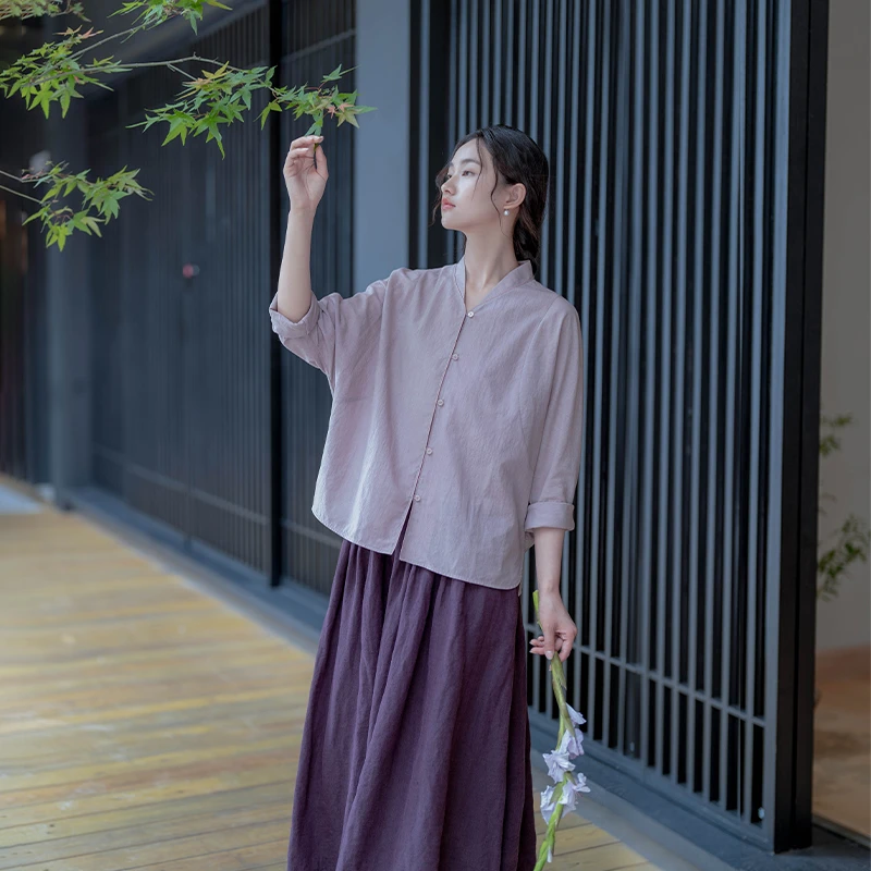 言作原创100支长绒棉蜡染炒色全棉新中式立领衬衫【消隐于市】