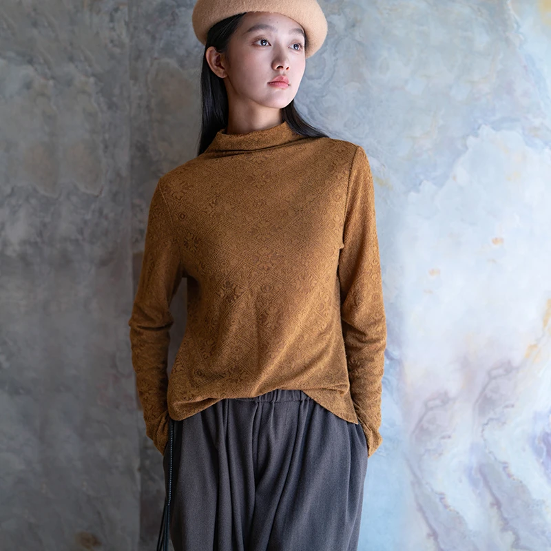 言作原创设计进口澳毛软毛呢雏菊提花新中式显瘦针织衫 叫我野草