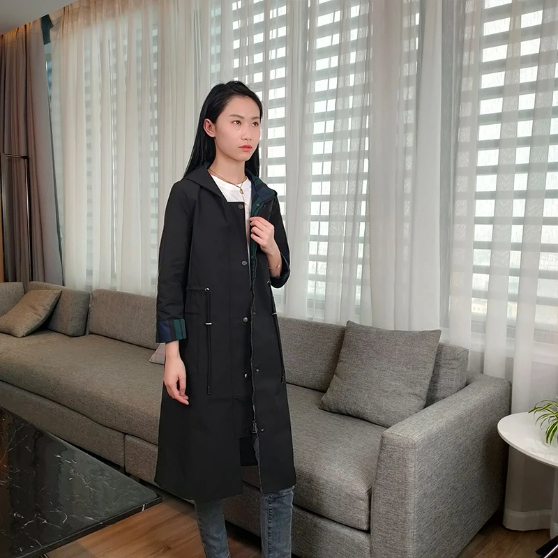 INOUIAB2182时尚休闲连帽中长款气质百搭女士风衣