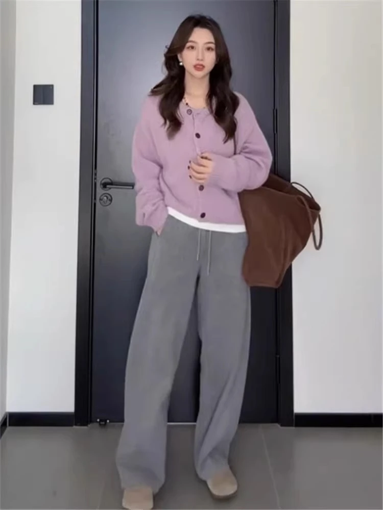 慵懒风休闲糯米拖地裤子秋冬季2024新款加绒加厚垂感毛呢香蕉裤女