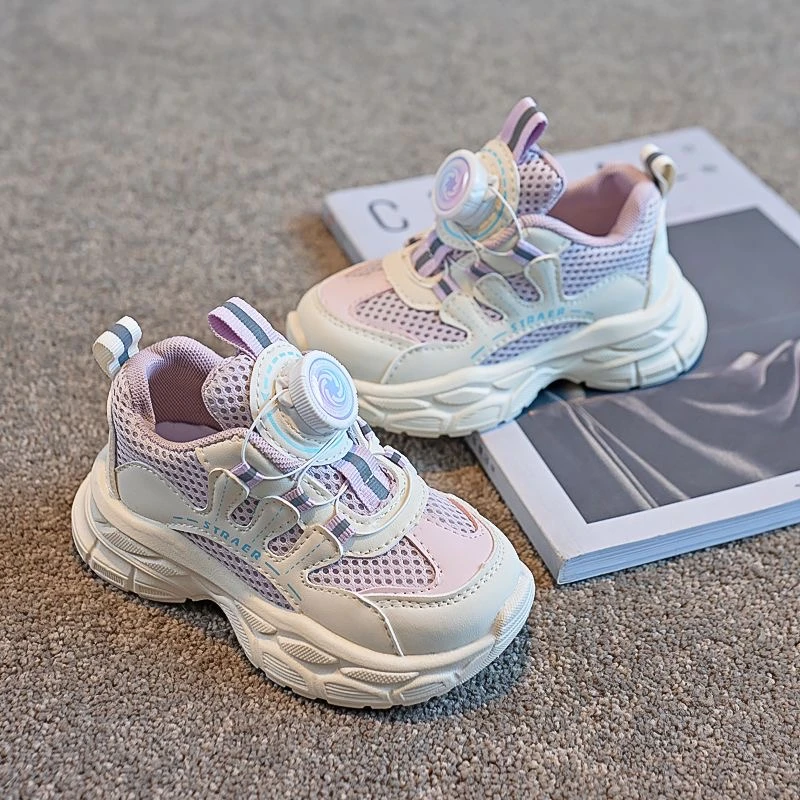 女童运动鞋春秋季旋转纽扣透气老爹鞋新款网面中小童男宝宝童鞋