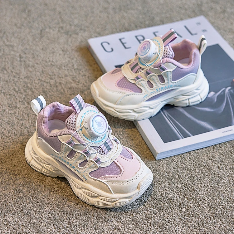 男童运动鞋秋冬旋转纽扣老爹鞋新款皮面中小童女宝宝百搭软底童鞋