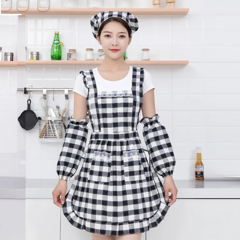 棉布防水围裙家用厨房餐厅工作服防油