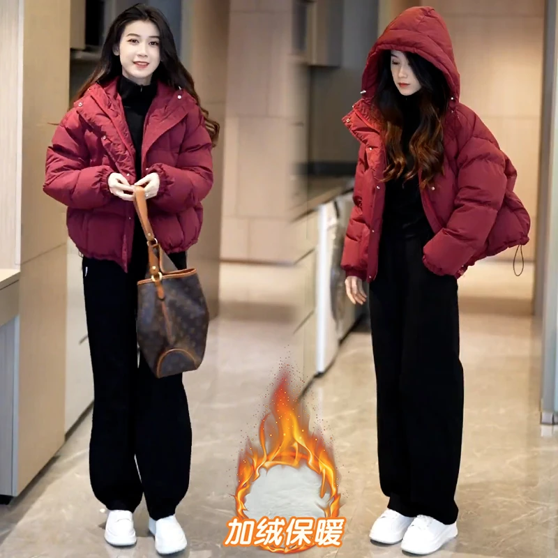 连帽棉服2025年秋冬季新款小个子短款棉袄宽松加厚保暖面包服外套