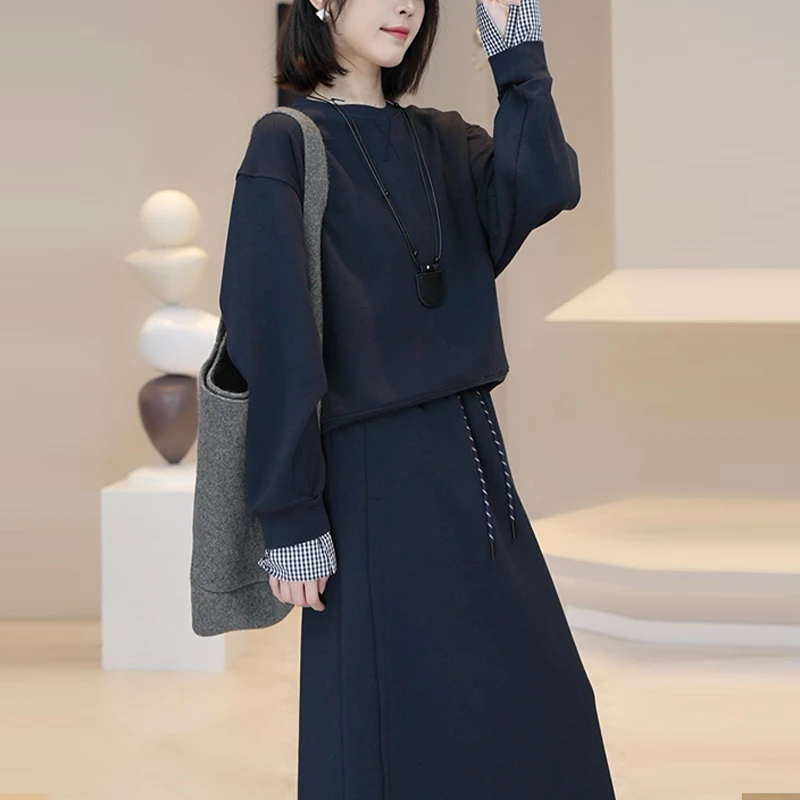 高含棉时尚休闲套装裙女2025年春秋新款洋气质长袖卫衣长裙两件套