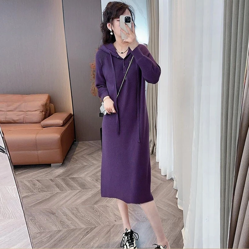 时尚针织连帽连衣裙女2025年秋季新款减龄气质宽松显瘦长袖裙子潮