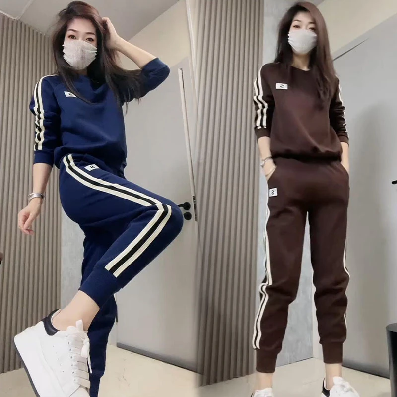 高含棉时尚休闲套装女2024年秋季新款洋气圆领卫衣束脚裤两件套