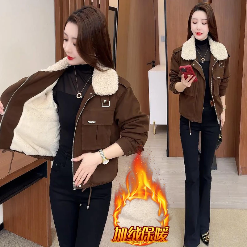 纯棉小个子加绒加厚短外套女2025年冬季新款时尚百搭显瘦拉链棉衣