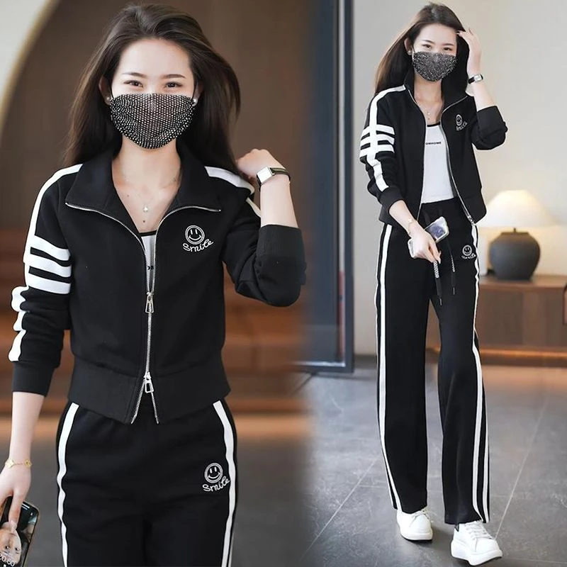 高含棉运动休闲套装女2025年春秋季时尚减龄立领开衫跑步服两件套