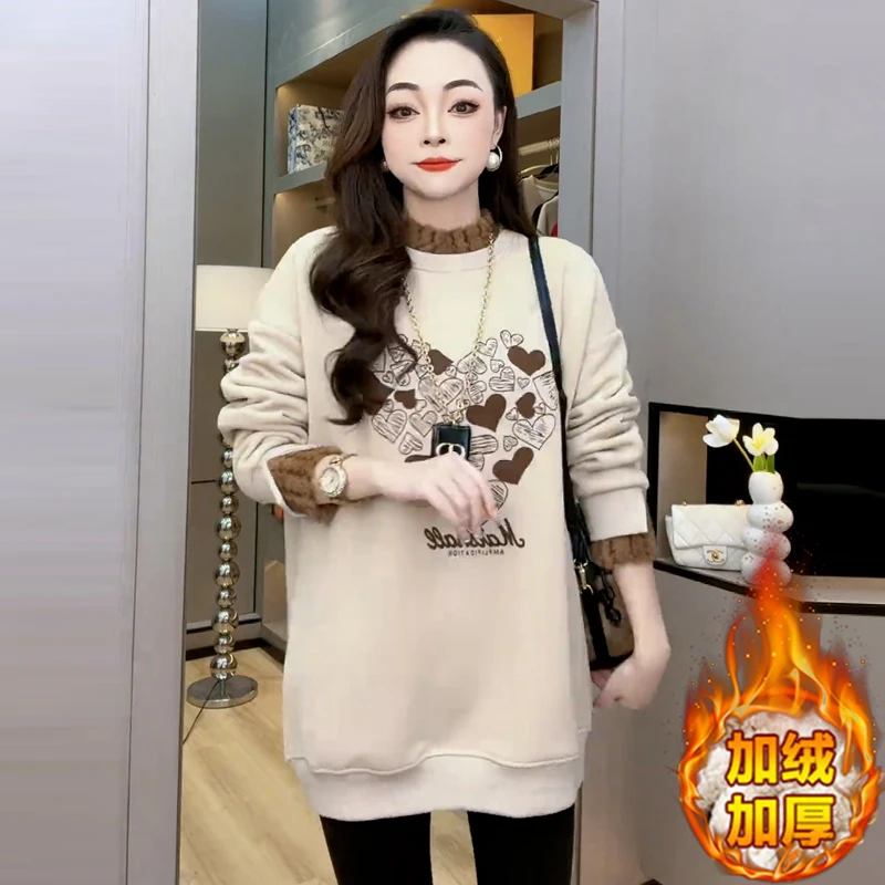 高含棉中长款遮屁股卫衣女2025年秋冬季新款加绒加厚时尚洋气上衣