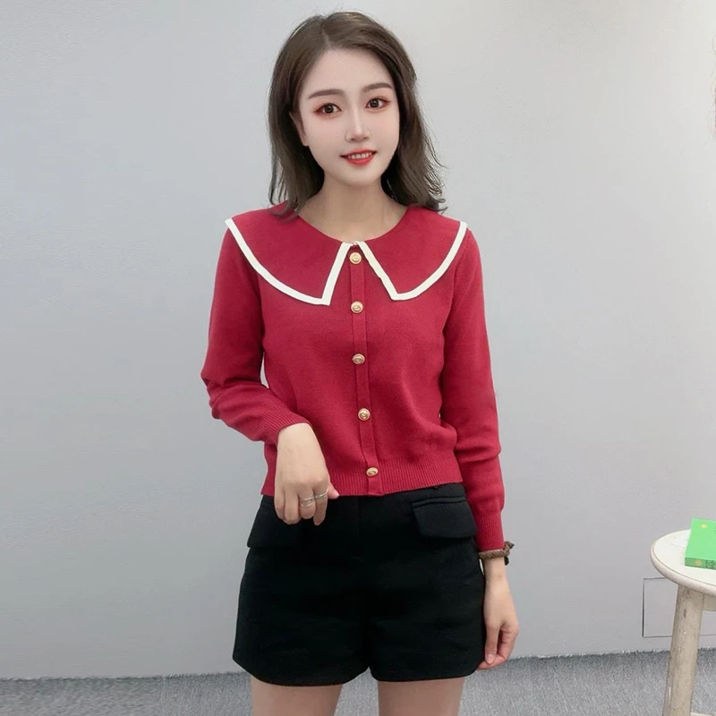 2024年秋冬新款小香风娃娃领毛衣女小个子宽松百搭套头针织打底衫