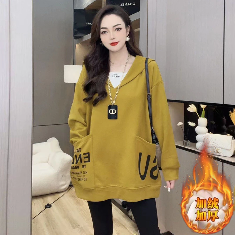 高含棉时尚加绒加厚海军领卫衣女2025年秋冬季小个子宽松显瘦上衣