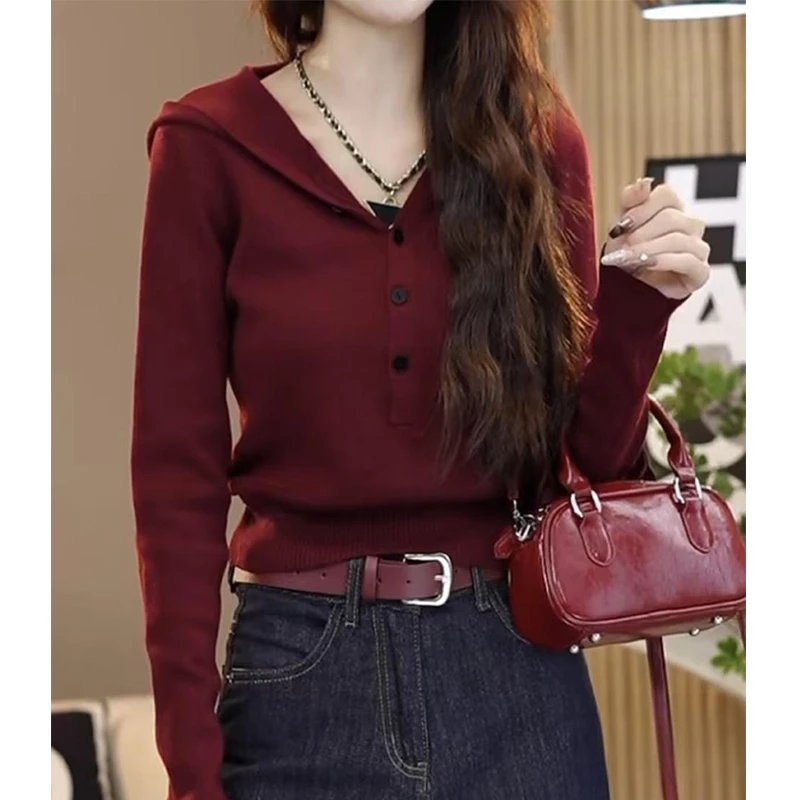 连帽针织衫女2026春秋季新款修身显瘦洋气百搭小个子套头长袖上衣