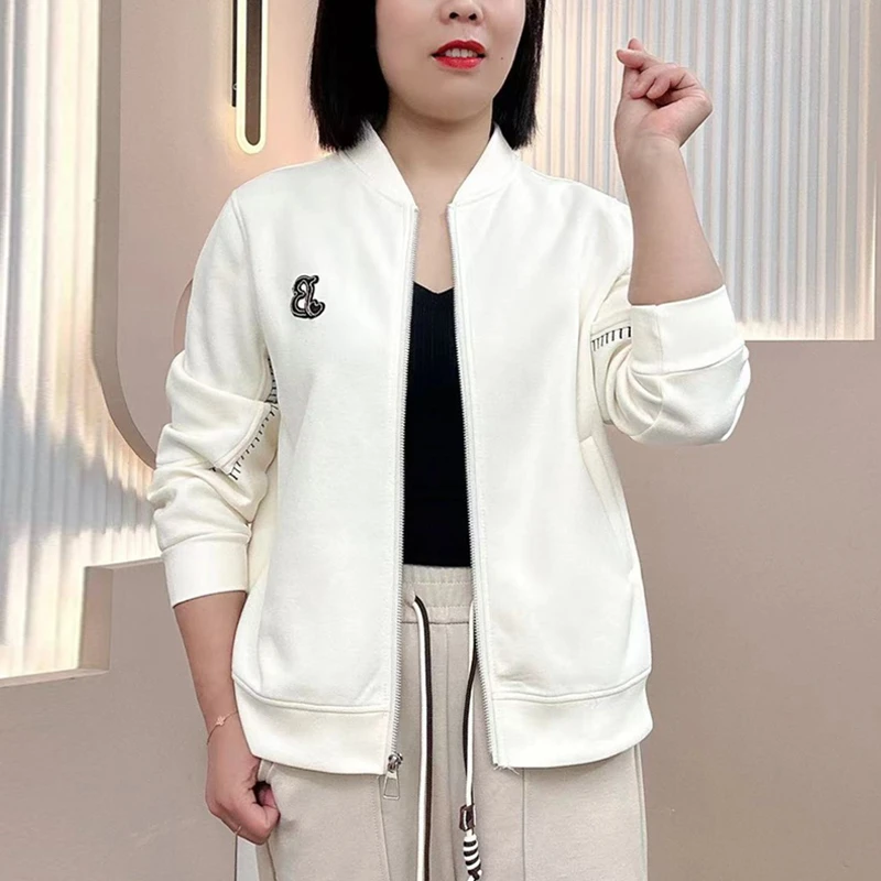 韩版立领字母拼条边短外套女2025春秋新款宽松休闲显瘦棒球服上衣