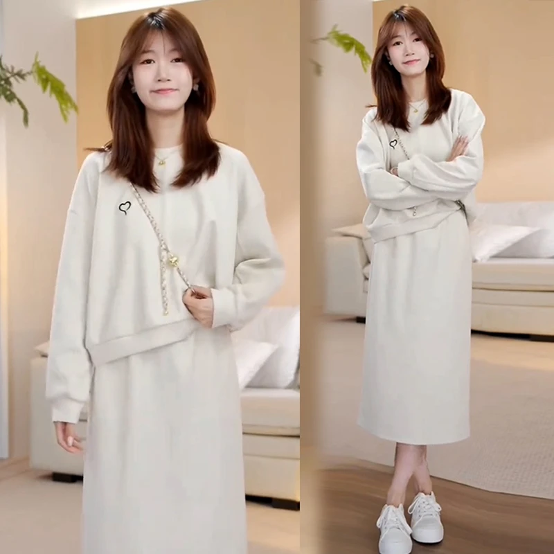 高含棉休闲运动服套装女2025春秋季新款宽松显瘦高腰半身裙两件套