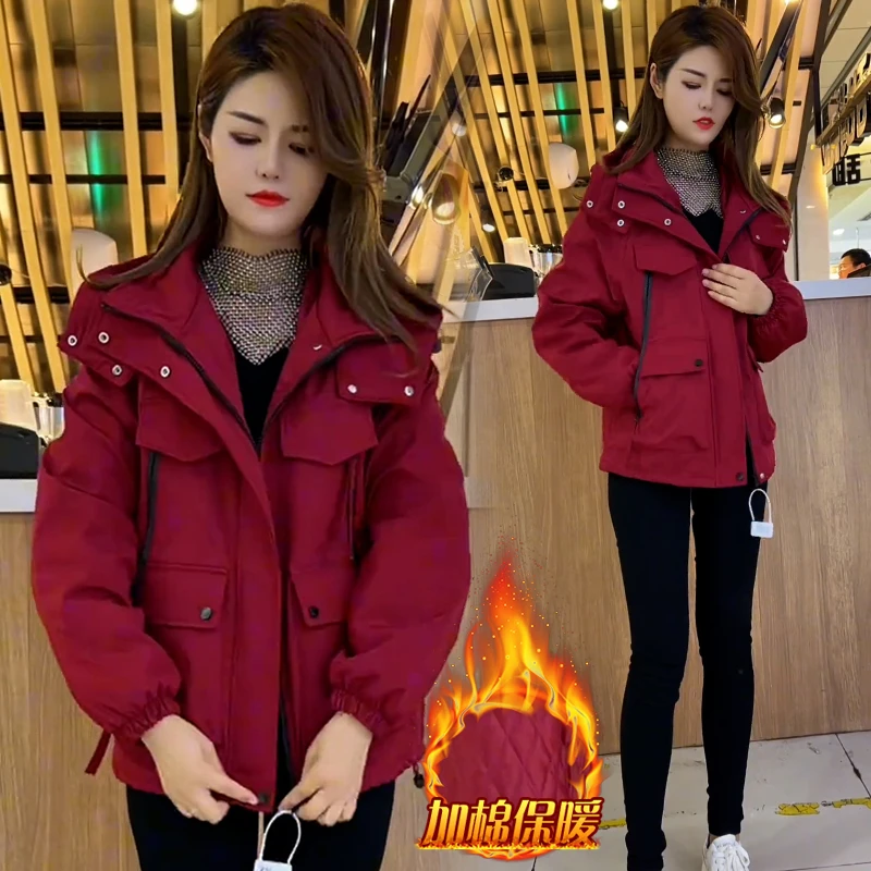 2025年秋冬新款欧货连帽冲锋衣女休闲百搭宽松显瘦洋气加厚短外套