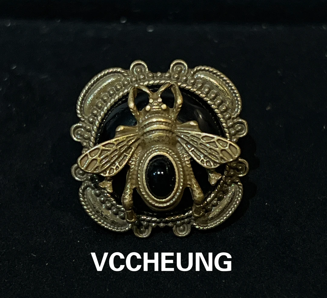 铜合金戒指 VCC重工黑色蜜蜂开口戒/耳夹/耳针 中古