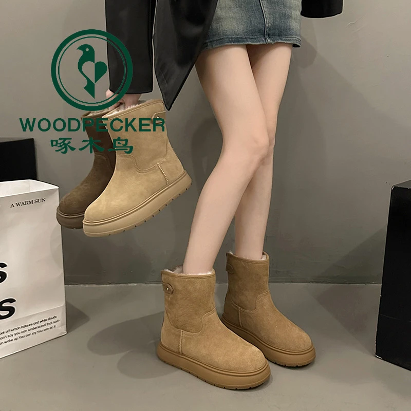 啄木鸟保暖搭子雪地靴女款冬季新款加绒加厚抗寒防滑东北大棉靴子