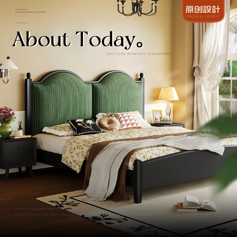 泉野全实木床轻奢中古风1.8米双人床法式1.5主卧软包中古风床