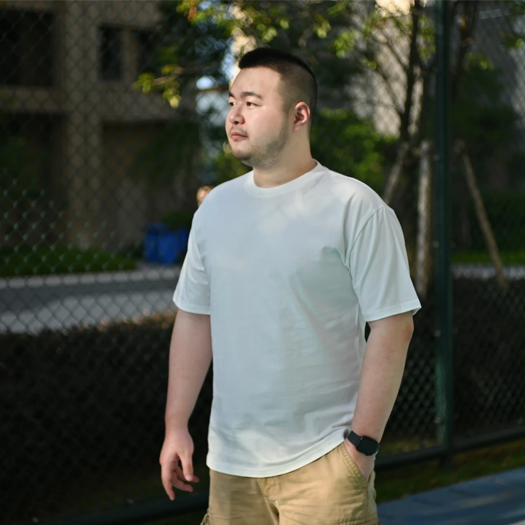 260克纯棉纯色百搭基础落肩T恤短袖夏季宽松圆领休闲男士透气吸汗