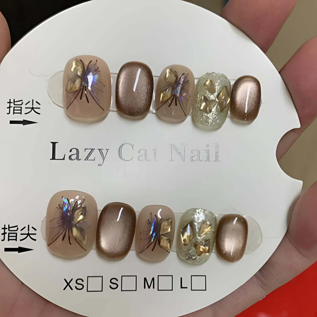 【枯叶蝶】手工穿戴甲秋冬新款显白美甲轻奢气质中长款美甲