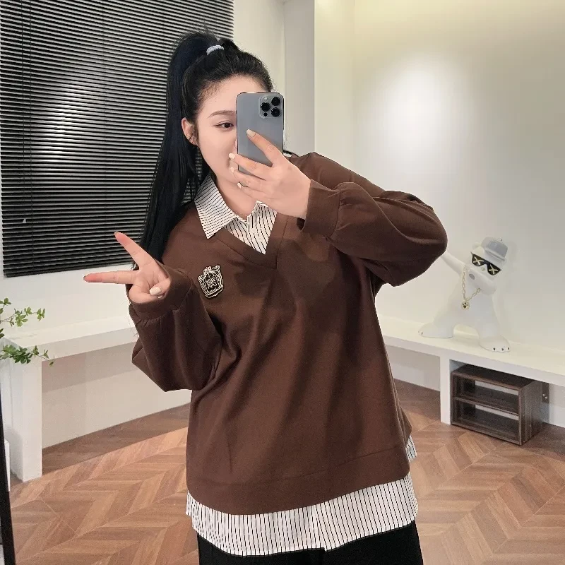 断码捡漏~克罗地亚 / 假两件校园衬衫卫衣9060花契200斤胖mm