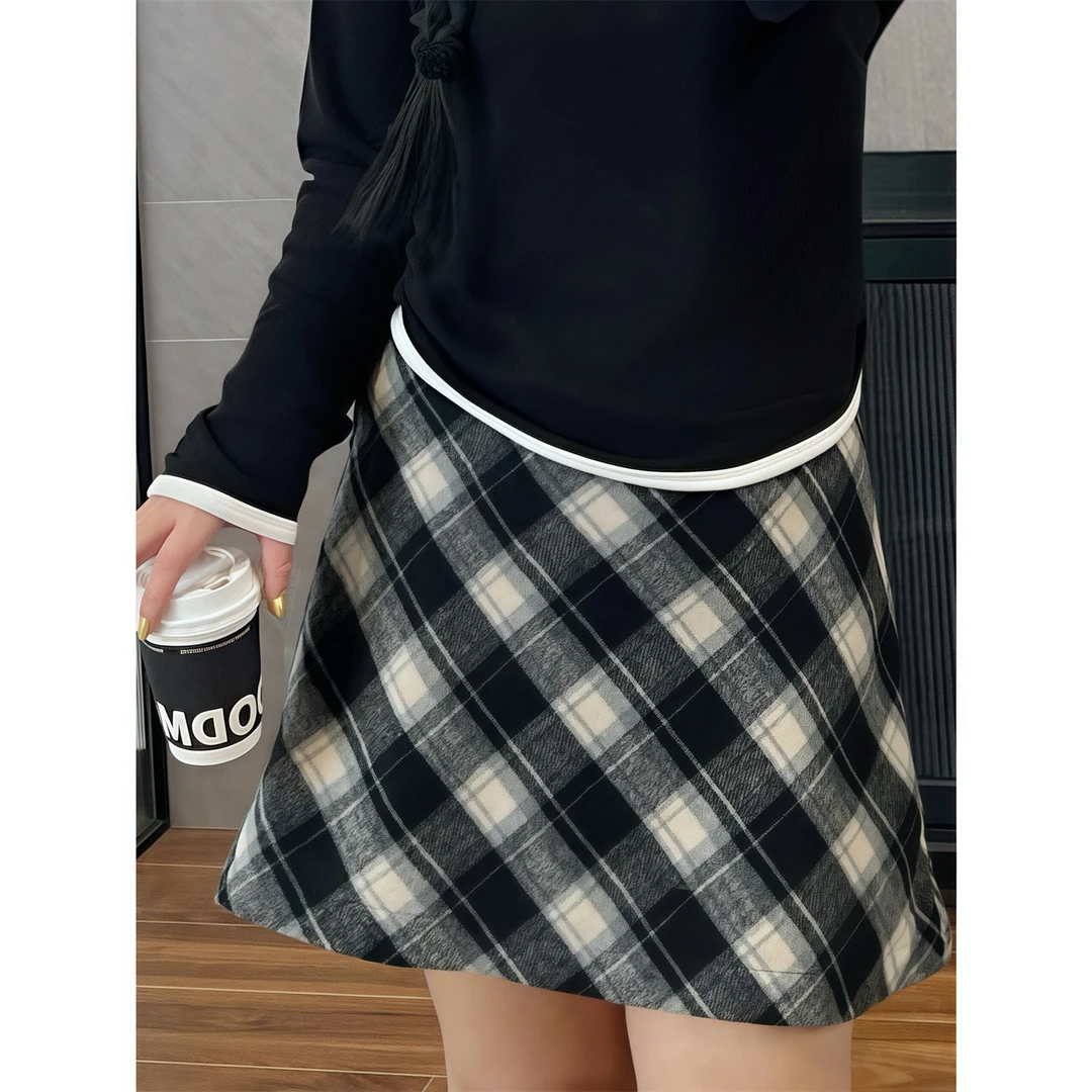 断码捡漏~菱格奶昔 / 新年格子A字加厚毛呢半身裙7527花契200斤