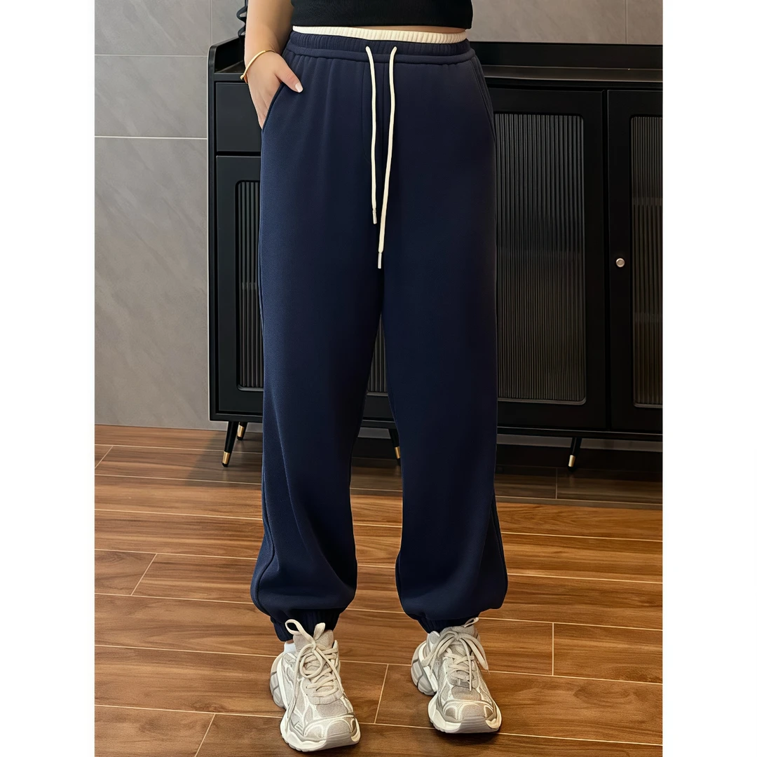 断码捡漏~米兰之约 / 韩风撞色款加绒卫裤12058花契200斤胖mm冬季